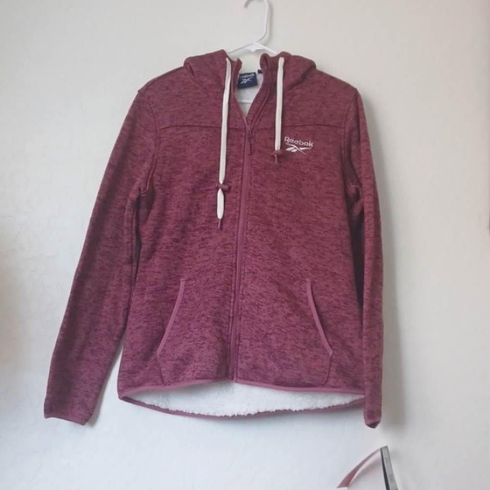NWT Reebok Faux Fur Fleece Dusty Rose Womans Jacket Size Medium Full Zip Up - Picture 1 of 10